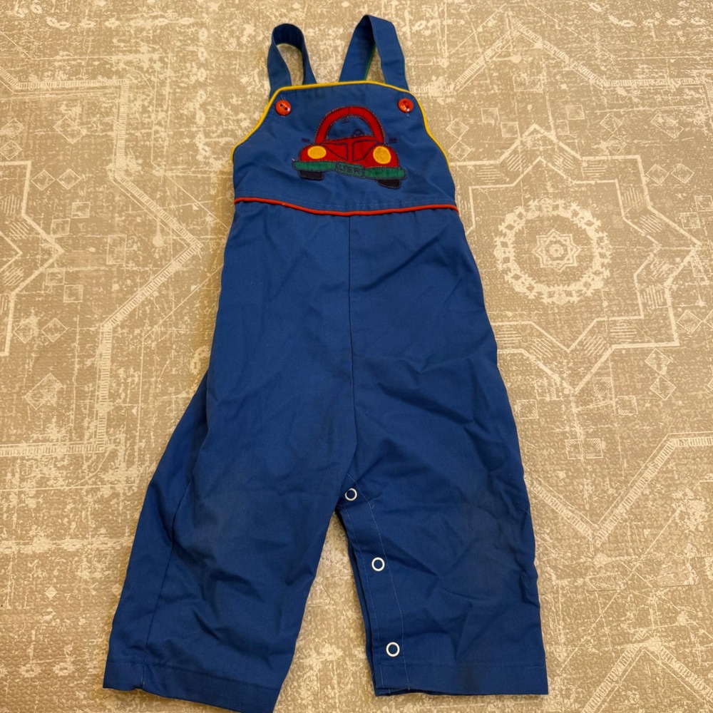 Vintage Blue Car Applique Overalls 18 Months Made in USA‎ Health-tex Kids